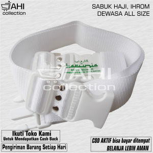 Sabuk Ihrom Dewasa All Size Ikat Pinggang Haji Tanpa Jahitan Bahan Nylon Putih Polos