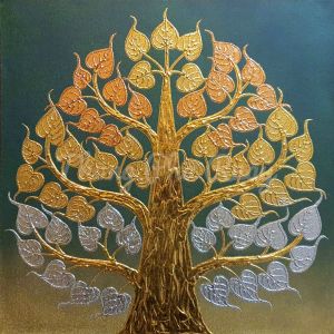 ภาพต้นโพธิ์พุ่ม 3บารมี พื้นสีเขียว ภาพติดผนังติดห้อง รูปแขวนกรอบลอย ภาพติดห้องพระ รูปติดหัวเตียง