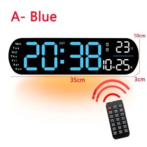Digital Wall Clock Large LED Screen Temperature Humidity Display Electronic Alarm Clock Creative Home Decoration Remote ControlFast shipping