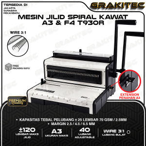 Mesin Jilid Spiral Kawat F4 & A3 Lubang Bulat 3:1 Premium Grakitec Bisa Untuk Kalender