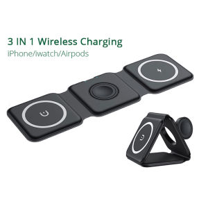 3 In 1 Magnetic Wireless Charger for Apple Watch Airpods 15W Transparent Portable Folding Fast Charger