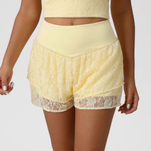 Women Lace Double-Layer Athletic Leisure Shorts for Outdoor Running Tennis Fitness