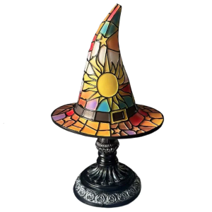 Gothic Style Witches Hat Ambient Lamp Halloween Decors Handcrafted Resin Lighting Warm Yellow Mysterious Glows