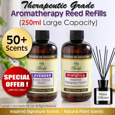 Biolife Aromatherapy Reed Diffuser Refill (250ml) 50+ Scents of Inspired Signature Scents / Hotel Scents / Natural Plant Scents / Essential Oil Scents. Long lasting