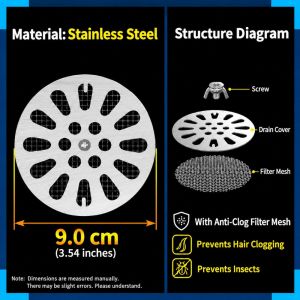 BESTITIT Thép không gỉ Nắp thoát nước Có lưới Tròn Lọc thoát nước Bền bỉ Nắp thoát sàn Ống thoát nước nhà bếp và phòng tắm