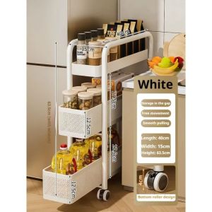 HOMBELOOM-Small Space Withdrawable Trolley Cart Organizer Kitchen Pull Out Rack Basket Rack Organzier Mobile Pullout Storage Shelf Storage rack save space