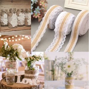 NEXASHOP 2M Home Decor Party Supplies Lace Trim Edge Burlap Ribbon Natural Hessian Rustic Wedding