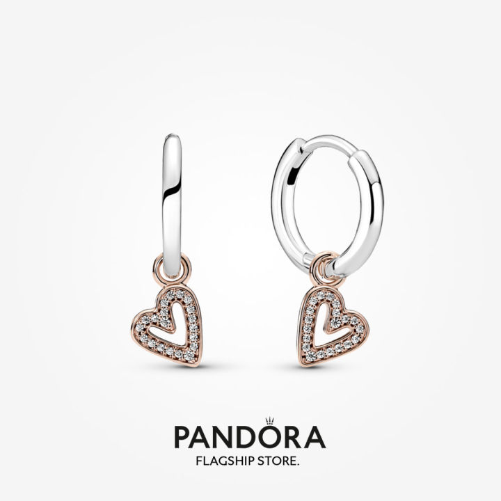 Pandora 14K Rose Gold Plated Sparkling Freehand Heart Hoop