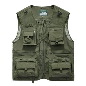 【COD&READY STOCK】New mesh quick-drying vest Mens casual outdoor multi-pocket fishing photography outdoor vest