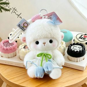 PUZHE 17cm Plush Sheep Toy Creative Soft Plush Lamb Charm Zodiac Sheep Gift Stuffed Animal Fluffy Sheep Keychain Bag Decor