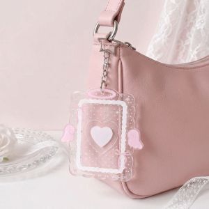 GJURD Transparent Acrylic Photocard Holder Cartoon 3 Inch Card Holder Keychain Bow Cute ID Card Protector Card Bag Pendant