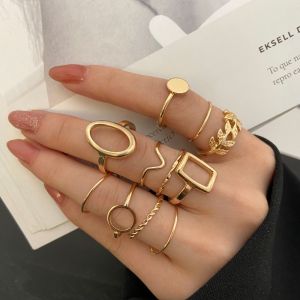 11Pcs Stackable Ring Set for Women Elegant Vintage Gold Simple Geometric No Tarnish Rings Fashion Knuckle Jewelry Accessories