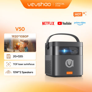 VEVSHAO V50 Portable Projector 3D Full HD1080P Built-in 2 x 10W Speakers Home Theater Projectors With15000mAh Battery