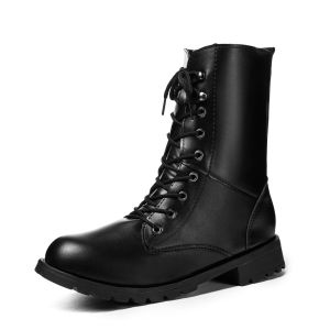 Free Shipping WomenS Autumn And Winter CoupleS Boots Large Size Round Toe Chunky Heel Lace-Up Casual Mid-Calf Boots