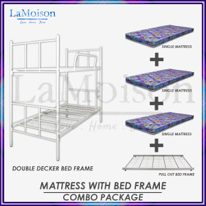 Lamoison SET Bed Frame With Mattress Double Decker Bed Frame + Pull Out Bed Frame + Single Mattress - CM-BF20