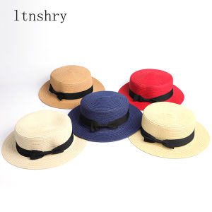 Parent-Child Wholesale Sun Flat Straw Hat Boater Hat Girls Bow Summer Hats for Women Kid and Beach Flat Panama Straw Hat2026