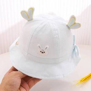 (พร้อมส่ง) หมวกเด็ก 1เดือน-12เดือน รอบหัว:44-46 cm. หมวกปีกรอบ ผ้าฝ้ายปักลายกระต่าย ผูกโบว์ข้าง หมวกเด็กผู้หญิง หมวกเด็กเดือน หมวกแฟชั่นเด็ก