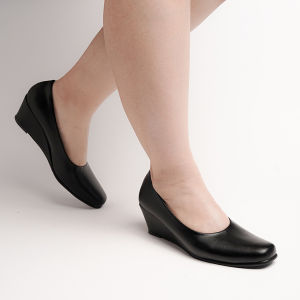 BIG SIZE 35-43 Sepatu Pantofel Wedges Heels 5cm Hitam dop Wanita Guru Kerja Kantor