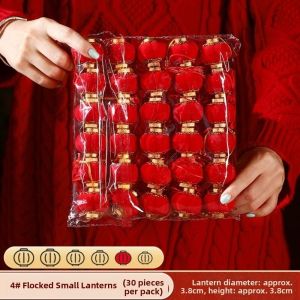 EUYRT Mini Flocked Red Lanterns Waterproof Red Flocking Flocking Festive Lantern Multipurpose Small Mini Chinese Lantern Spring Festival