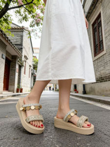 [Free Shipping] Tassel Slope And Slipper WomenS 2026 Summer New Thick-Soled Height-Increasing Holiday Ethnic Style Flip-Flops