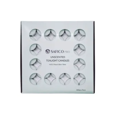 Safico Pro Tea Light Candle 4Hour Burn Time 100Pcs/Box White