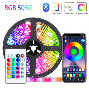 RGB Color LED Strip Light 5050 Bluetooth 5M Waterproof Home Decoration For Gaming Room TV Backlight Led Lighting USB With 24 KEY Remote Lampu Led Hiasan Bilik Tidur