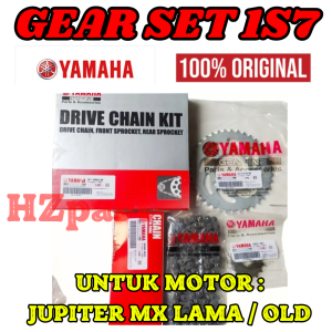 GEAR SET+RANTAI KODE(1S7-W001A-00) ASLI ORIGINAL YAMAHA YGP JUPITER MX LAMA OLD ASLI YAMAHA PRESISI.