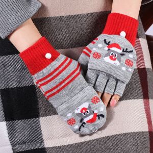 YOURUN Hand Protection Warm Half Finger Elk Pattern Christmas Tree Touch Screen Gloves Windproof Christmas Gloves Autumn Winter Gloves Women Knitted Flip Gloves Apparel Accessories