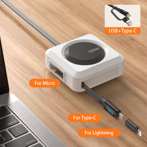 【LOCAL】PZOZ 100W Retractable Multi 3 in 1 Charging Cable Cord with LED Display USB C USB A to USB C/Lightning/Micro for iPhone iPad Mac Samsung for Desk Desktop Management Organizer