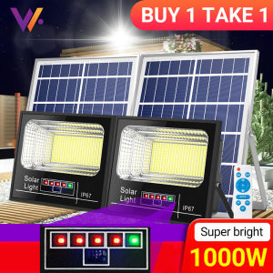 [5 Years Warranty] Solar Light LED Street Light Waterproof Flood Light 5m Power Cord Remote Control 25W 60W Household Garden Light Polysilicon Solar Panel