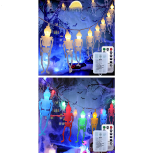 2.5m Long Halloween Skeleton LED Lights with 20 Bulbs Glowing Skeleton Decoration For Mantels Window Garden Yard Display