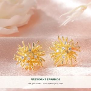 SINLISH Fireworks Earrings Korean Trendy Style 14K Gold Vermeil on 925 Silver Premium Jewelry (one pair)