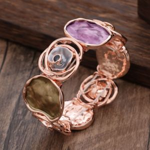 RANZH Geometric Hollowing Out Colored Oil Rose Bracelet Enamel Elastic Buckle Womens Hand Bracelet Bangle on Hand Chinese Elastic Flower Bangle Gifts for Women Girl