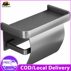 Self-Adhesive Wall Mounted Tissue Roll Holder with Shelf for Bathroom