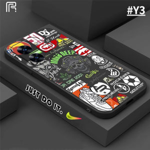 (Lokal Ready) Casing hp Vivo IQOO Z7X V27e V25 V25e V19 V9 V21 V20 V23e Y85 S1 S1 Pro Graffiti merek retro trendy lucu kasus telepon silikon tepi lurus Softcase