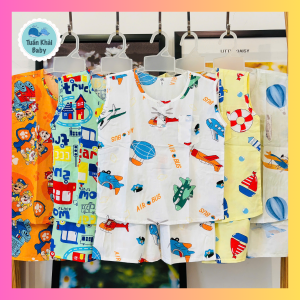 SET 5 Bộ Quần Áo Tole Lanh Bé Trai Sát Nách - Có 14 size cho bé 5-45Kg - Đồ bộ bé trai vải tôn 2 da mềm mại thoáng mát - Trai Lá