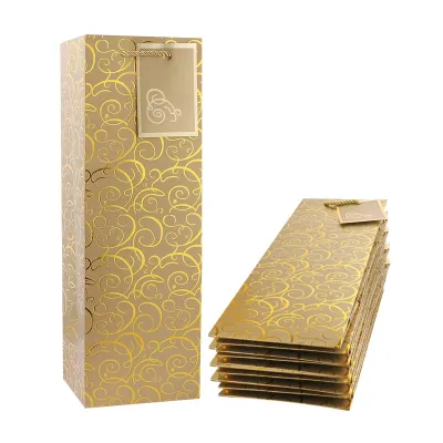 Wine Bags Kraft Paper Wine Bag 10 Pcs Gift Wine Bags with Handles Single Bottle Paper Wine Bag Bulk for Christmas Party Shopping Retail Merchandise