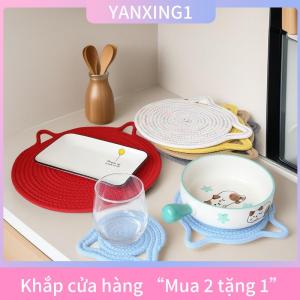 [COD] YANXING1 Một mảnh bông sợi dây dệt cách nhiệt Pad Thiết kế bàn ăn khay Mat cách nhiệt Pad phim hoạt hình Mèo Tai hình rắn màu bàn ăn mat trang trí nhà