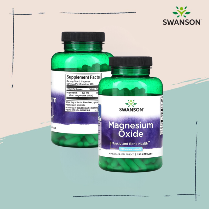 Complément Alimentaire Swanson Oxyde De Magnésium 200 Mg - Boîte De 250 Gélules, Neuf