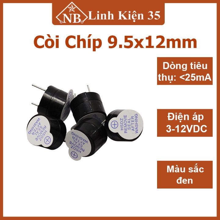 Còi chíp 3V / 5V / 12V kích thước 9.5x12mm lắp mạch điện tử tạo tín ...