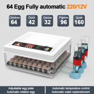 220V/12V Eggs Fully Automatic Egg Incubator 12/24/36/48/64/130 Egg Incubator Intelligent Digital Hatcher Brooder with Temperature Control and Auto Turning for Hatching Chicken Duck Goose Quail Birds Incubators for Farm