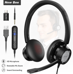 New Bee H362 USB Headset Business Headphone หูฟังระบบเสียงดิจิตอล เชื่อมต่อด้วย USB Type-C with Microphone Noise-Cancelling Plug and Play For Zoom Call Center Skype etc