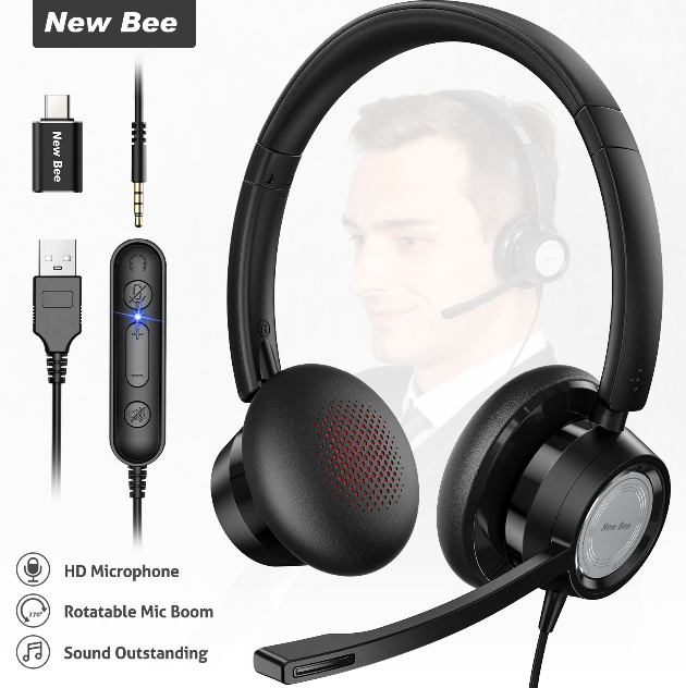 New Bee H362 USB Headset Business Headphone with Microphone Office