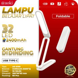 AOKI Lampu belajar lipat pratis 2400mah daya tahan lama dual baterai Baca Meja Kerja