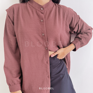 Bloobel - Ello Top Blouse ( BPJ005 ) Crinkle Oneck Longsleeve Korean Top Ramadhan Bukber Iftar Lebaran Ngabuburit Hijab Friendly Kemeja Wanita Polos Basic Lengan Panjang Top Blouse Wanita Kemeja Kantor Baju Atasan Wanita Kemeja