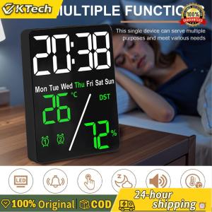 【Vktech】 Alarm Clocks with Temperature Indoor Humidity Battery Operated Calendar Display Table Clock 3-level Brightness Adjustment for Kitchen Baby Room Office