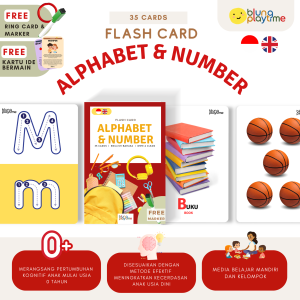 Flash Card - ALPHABET & NUMBER - Media Belajar Edukatif Bayi & Anak - Wipe & Clean - Free Ring - Bonus Kartu Ide Bermain - Kartu Bergambar Visual