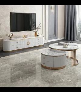 Sintered Stone TV Console Type#031 White Marbling 12mm Sintered Stone TV Cabinet Large Capacity Space TV Storage