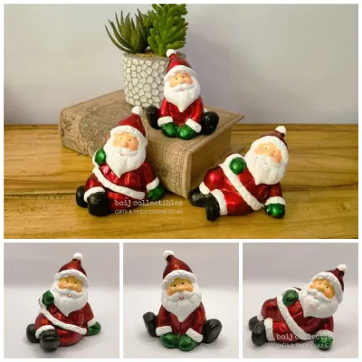 Three Lounging Santa Clauses Handcrafted Tabletop Christmas Figurines Set of 3 +Height: 2.5-3.15 inches
