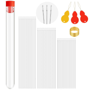 65 Pcs Big Eye Bead 3 Sizes Straight Beading Needles Thimble for Bead Threading Jewellery Making